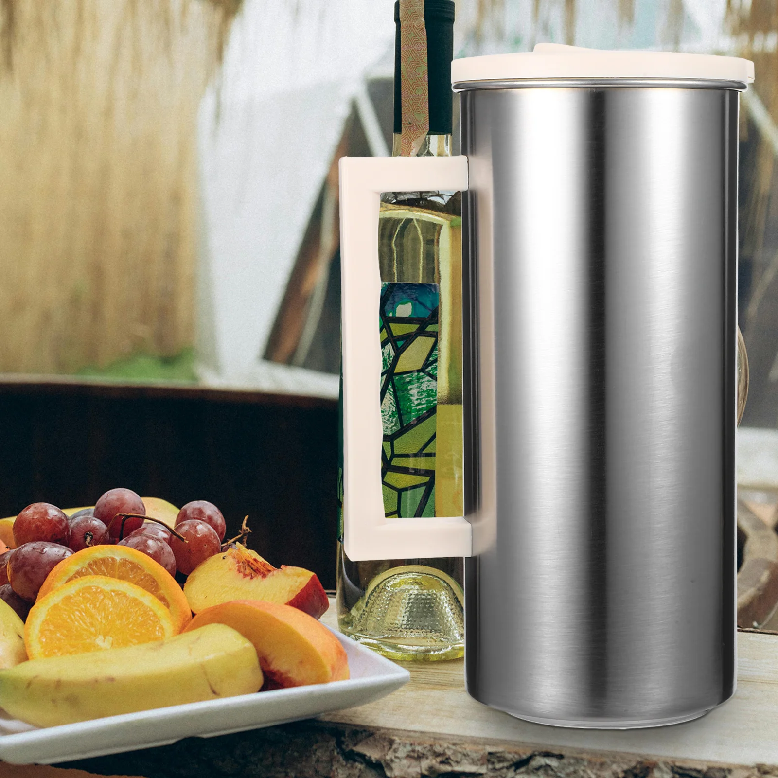 

Stainless Steel Cold Water Pitcher Large Capacity Juice Jug with Lid Beverage Dispenser Home Office Restaurant White