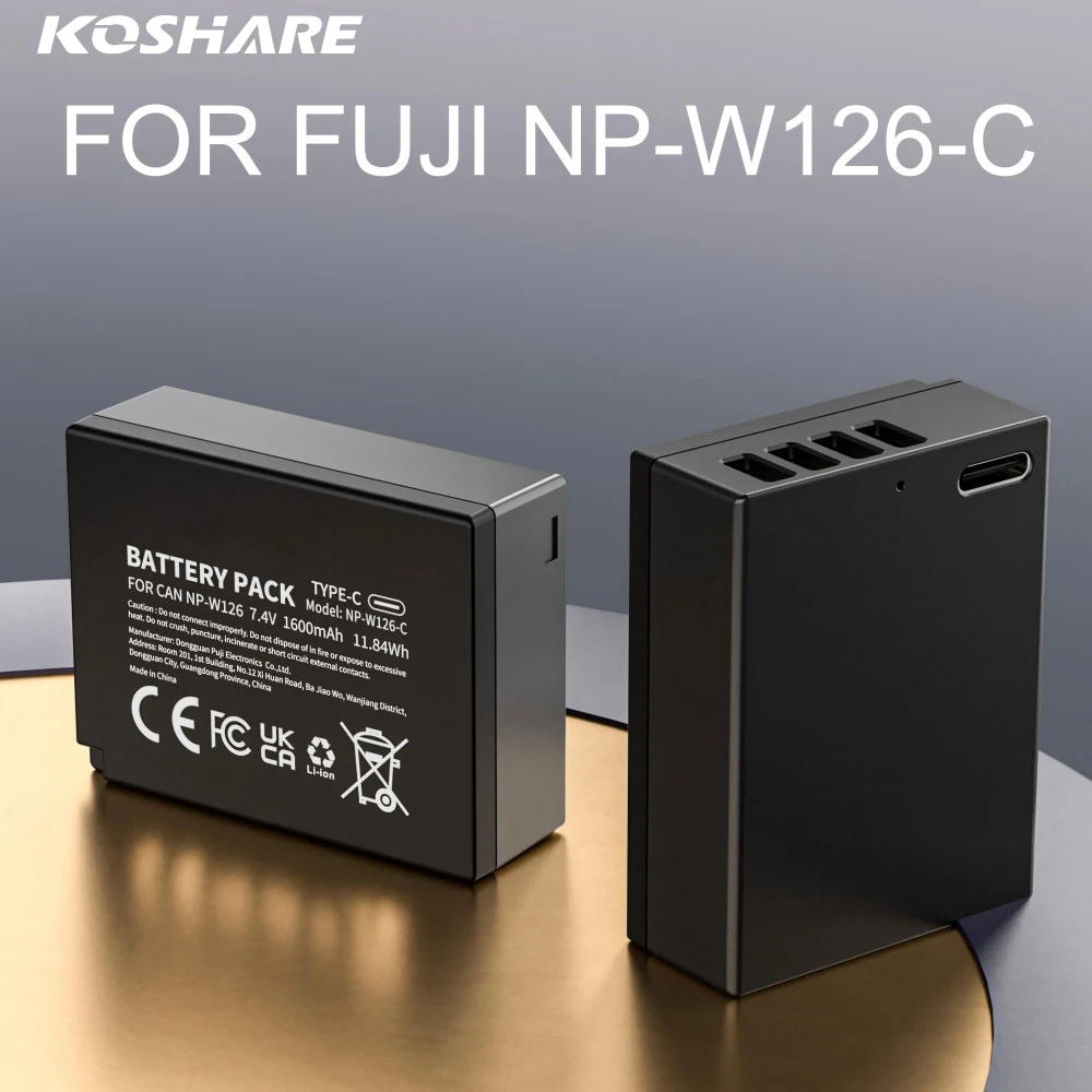 

KOSHARE 1600mAh USB-C Rechargeable Battery for NP-W126 NP W126 NP-W126S W126S for Fuji X-Pro1 XPro1 X-T1 XT1 HS33EXR HS30EXR