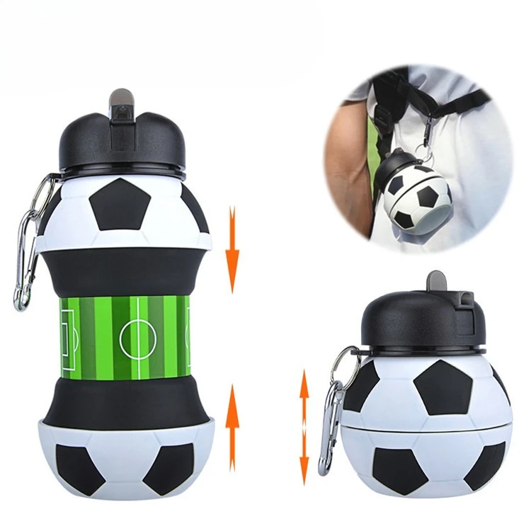 550ml Creative Football Shaped Folding Silicone Water Bottle Outdoor Sports Portable Water Cup School Kids Leakproof Mug