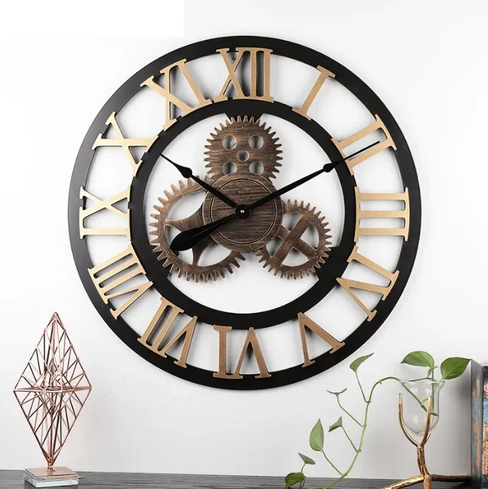 30/40/50/60CM Metal Gear Wall Clocks Moving Gear Clock Rustic Gear Wall Clock Industrial Decor Clock for House Warming Gifts