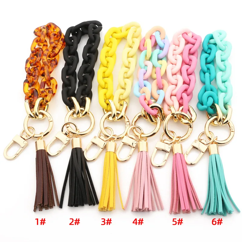 Acrylic Link Keychain Chainlink Wristlet Key Chain Bracelets Bangle Key Ring Link with Tassel 2022 New Trendy Gift for Her