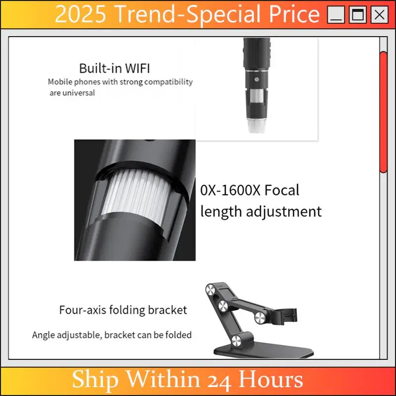

A61Z Deals Wireless Microscope,Wifi USB Digital Handheld Microscope, 50 To 1600X Wireless Magnification 8 LED With Metal Stand