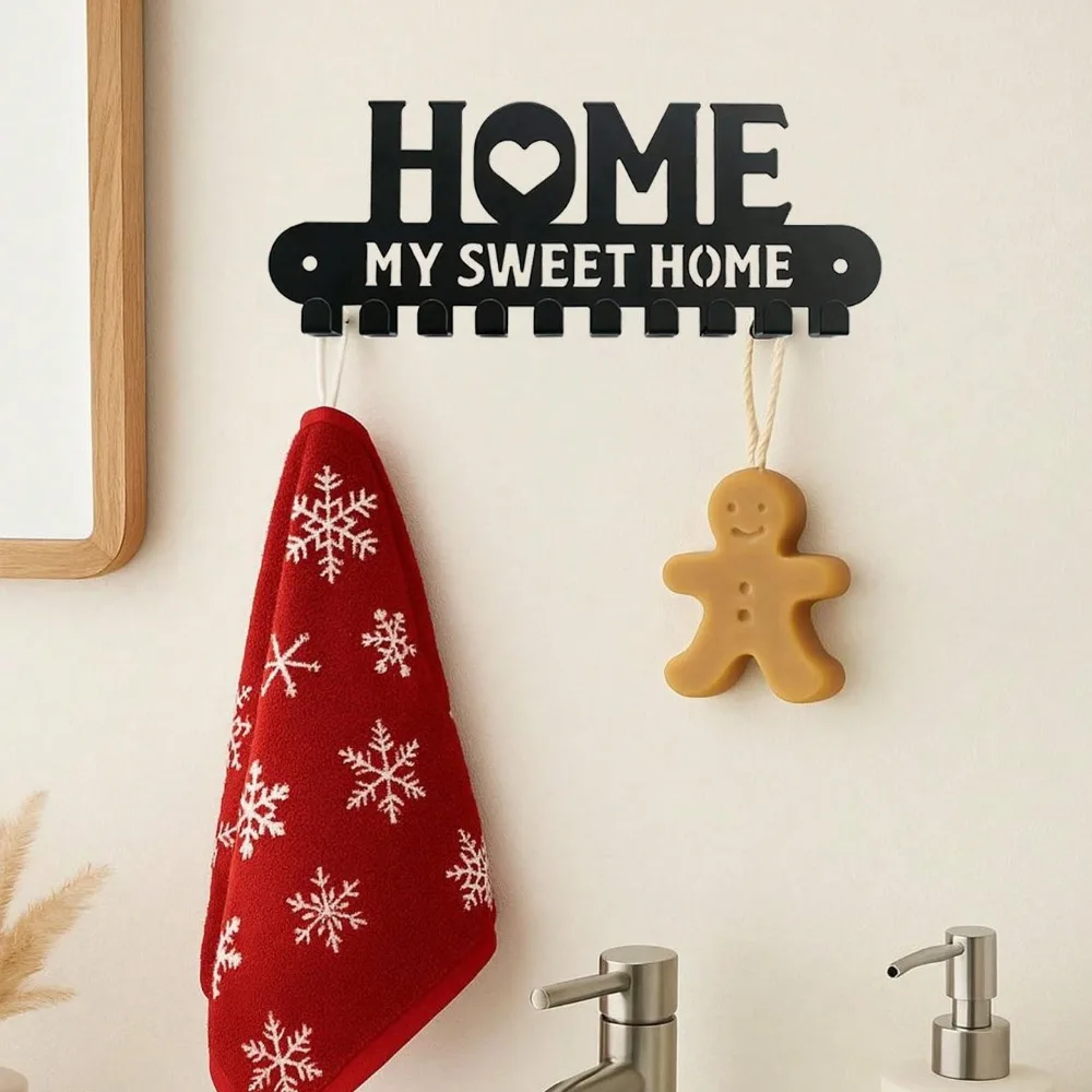 1 Buah Gantungan Kunci Dekoratif Halloween & Natal, Pengatur Kait Kunci Terpasang Di Dinding, Rak Kunci Logam Hitam Bergaya untuk Rumah