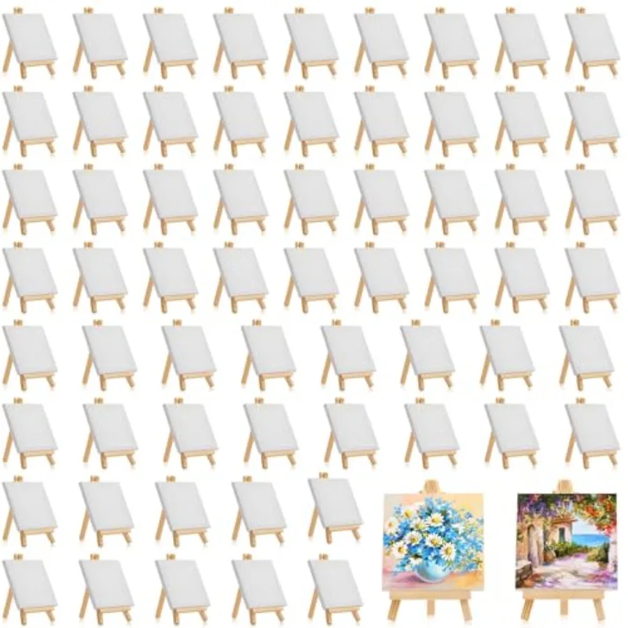 

32 Pack 6 x 6 Inch Mini Canvases with Easel Sets for Painting Small Art Stretched Canvases Panels Pack for Classroom Crafts Val