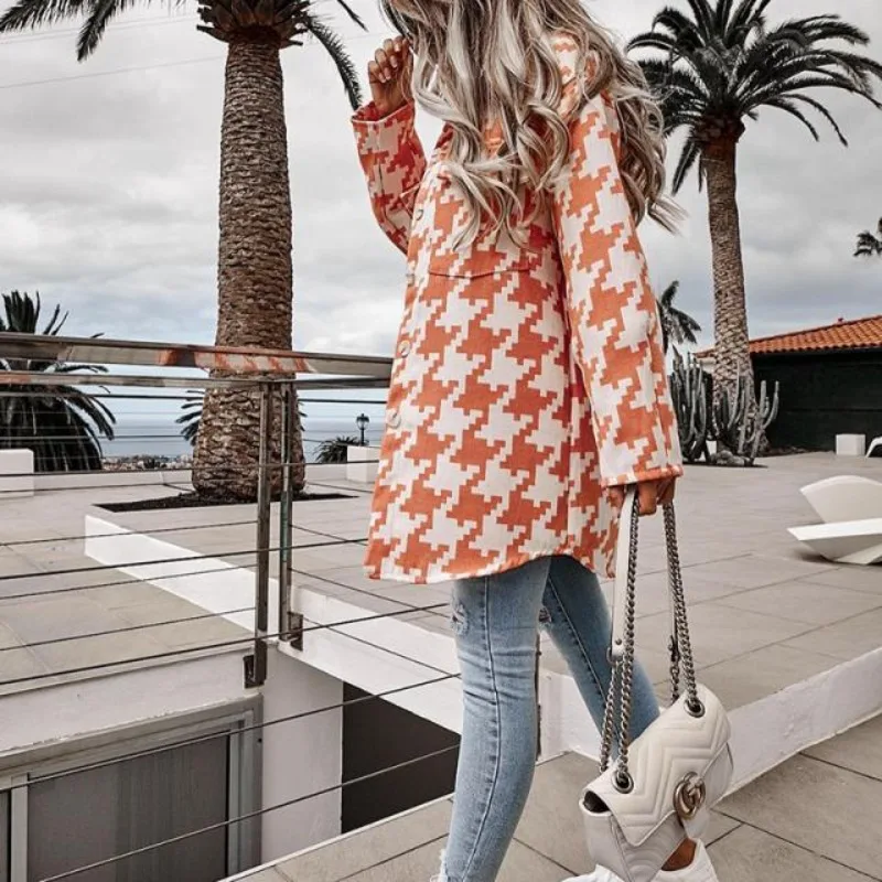 

Women's Fashion Plaid Printed Casual Long Sleeve Coats Ladies Autumn and Winter Jackets Lapel Loose Oversized Outerwear Jackets