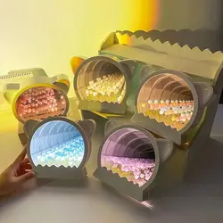 Espejo de tulipán de cabeza de gato de flor simuladora artesanal, luz nocturna LED tridimensional hecha a mano, lámpara de mesita de noche creativa Artificial, escritorio