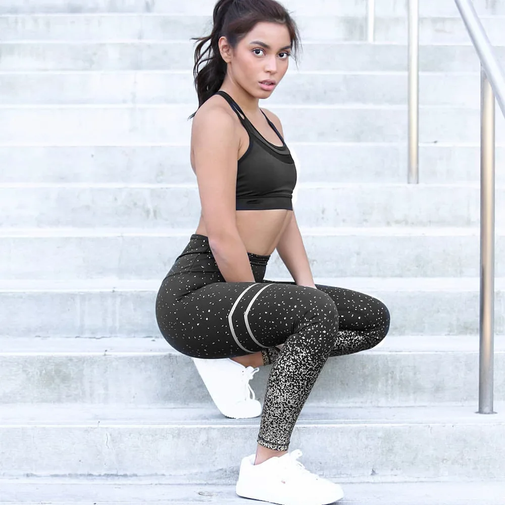 Women Leggings No Transparent Metallic Foil Print Leggings Exercise Fitness Patchwork Push Up Female Yoga Pants