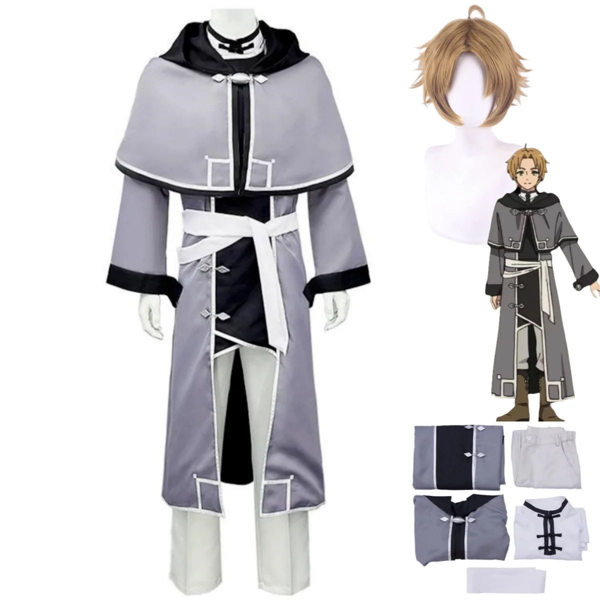 Anime Mushoku Tensei：Jobless Reincarnation Rudeus Greyrat Dead End Cosplay Costume Rudeusu Gureiratto Wig Cloak Man Party Suit