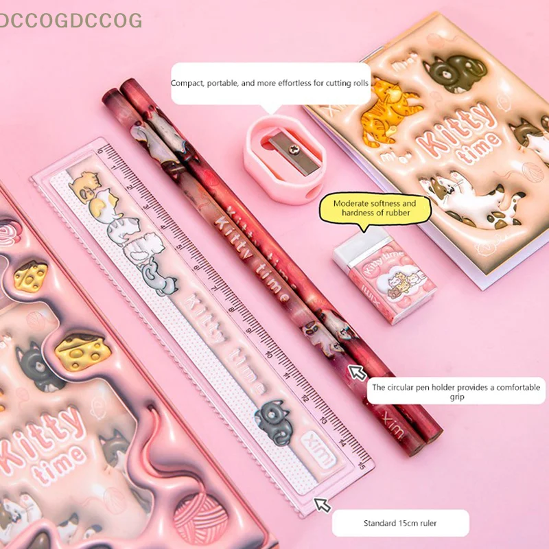 1Set Cartoon Handheld Stationery Set Children Gifts High-Quality Durable Study Stationery Kit Children Learning Tools