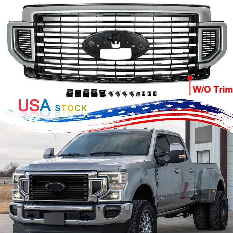 

Magickit For Ford F250 Front Grills Assembly F350 F450 F550 Super Duty 2020 2021 2022 Front Bumper Upper Grille Iconic Silver JS