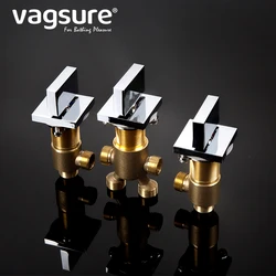 Split 3 Piece Bathtub Faucet Solid Brass Tub Faucet Mixer Waterfall Shower 2 Way Diverter Square Shape