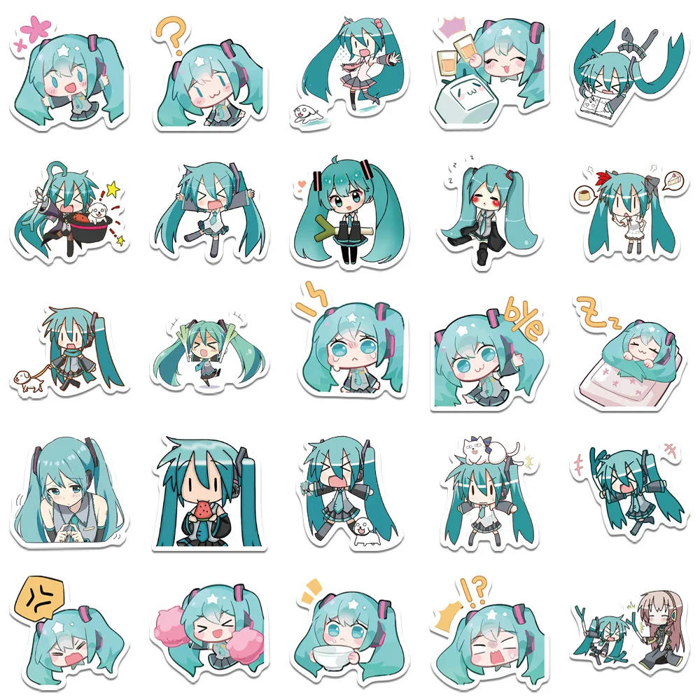 Pegatinas Hatsune Miku de 65 piezas, paquete de pegatinas bonitas para guitarra, monopatín, cuenta de mano, funda impermeable para teléfono,