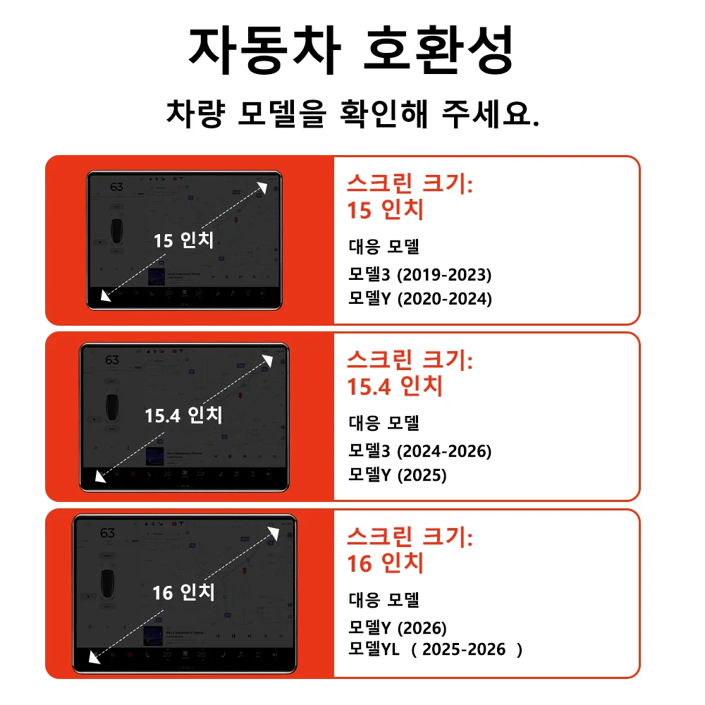 YZ 테슬라 모델 Y/YL 주니퍼 2025-2026 모델 3 하이랜드 2024-2026 15.4인치 및 16인치 내비게이션용 매트 강화 유리 스크린 프로텍터 및 8인치 후면 스크린 매트 HD 센터 컨트롤 터치 스크린 프로텍터 썸네일 2