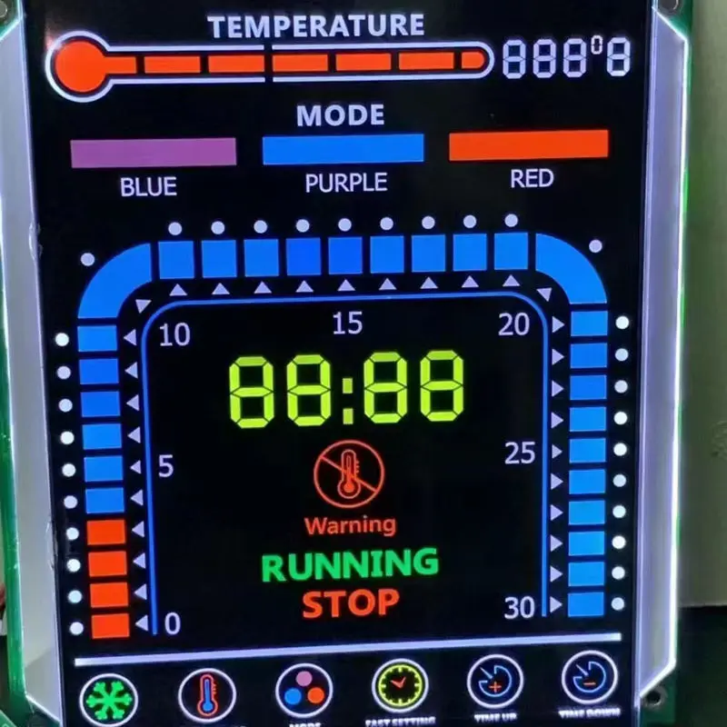 Customized LCD segment code LCD display screen with black background and white text size, segmented display factory