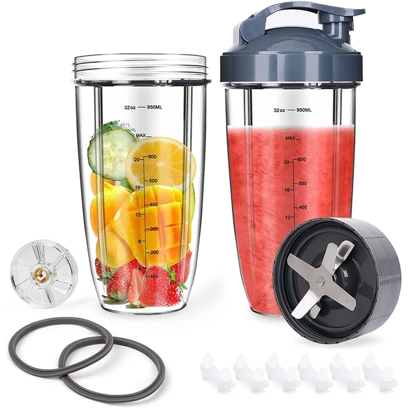 Blender Cups & Blade Replacement Set For Nutribullet, 32Oz Huge Cup, Compatible For Nutribullet 600W/900W Blender