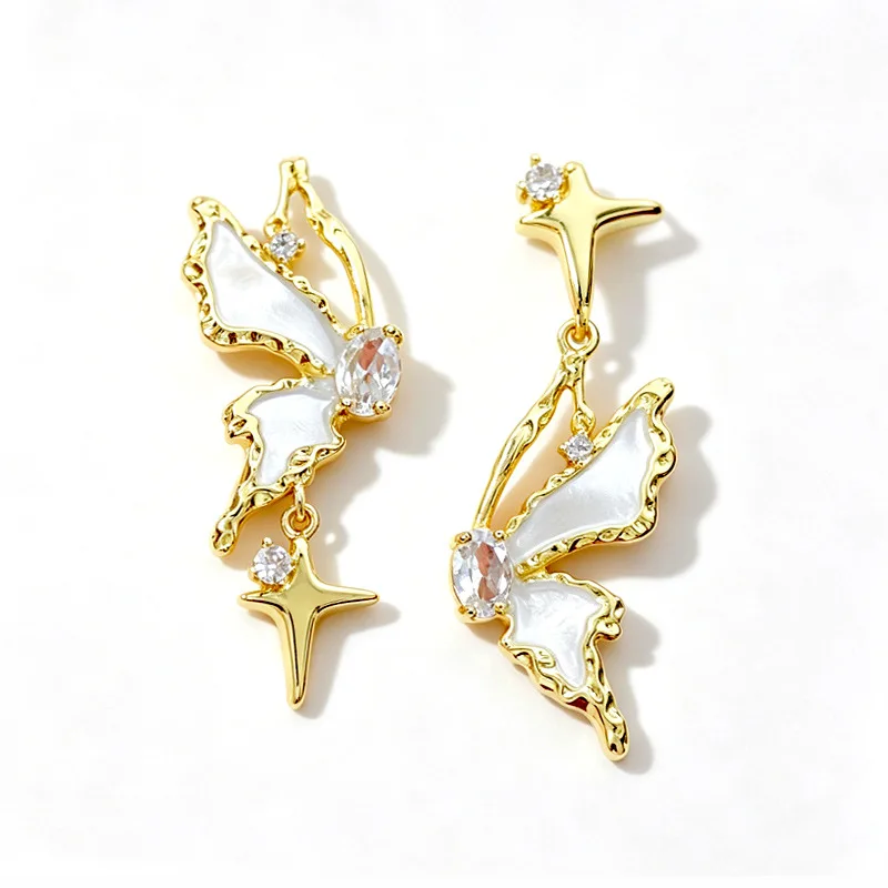 2026 Exquisite Butterfly Earrings for Female Actors, Set with Zircon and Dripping Oil, Fashionable and High-end Princess Jewelry