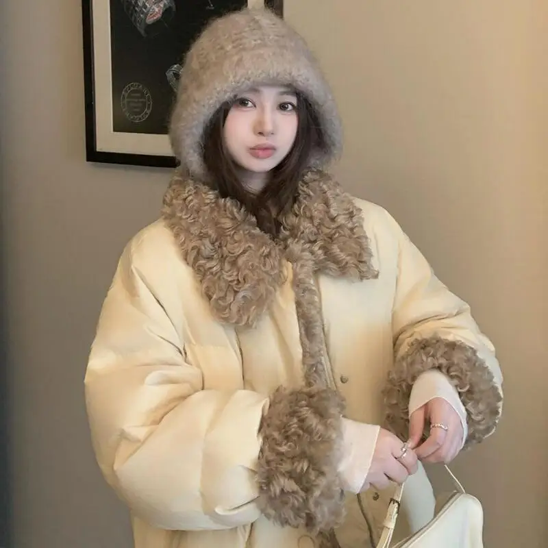 Gewatteerde damesjas Outdoor Dagelijks gebruik Koreaanse retro bontkraag Gesplitst katoenen jas voor dames Winter Nieuwe stijl Los dik