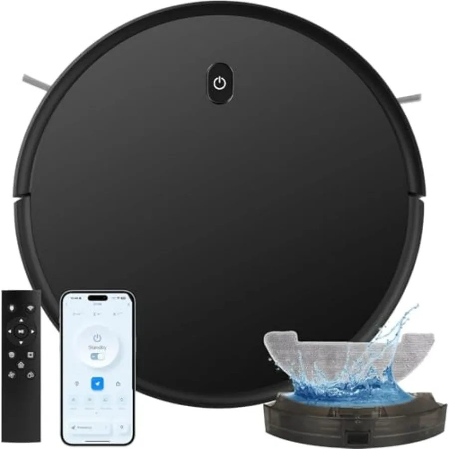 

Robot Vacuum and Mop combo for pet hair, carpets hard floors; 3500Pa suction, efficient roller brush, 60dB noise level, APP Blu
