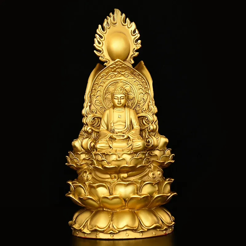 Feng Shui Copper Three-Faced Buddha Figurine Home Worship Living Room Decorative Statue
