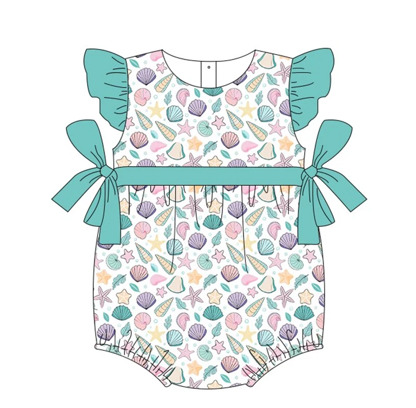 Beach Series Summer Baby Clothes Newborn Toddler Clothes Seashell Pattern Short Sleeve Shorts Set Romper Girl Outfits Sets