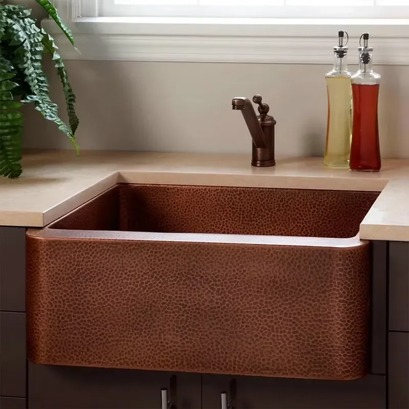 for MAEBOW Antique Copper Hand Hammered Honeycomb Farmhouse Apron Front Single Bowl Kitchen Sink 3 Sizes Artistic Basin