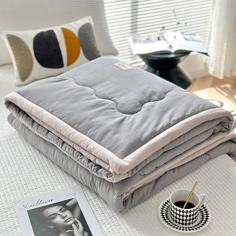 

Washed Cotton Quilt for Adults,Japanese Thin Comforter,Solid Brief Home Blankets, Grey Air Conditioning Patchwork, 150*200cm