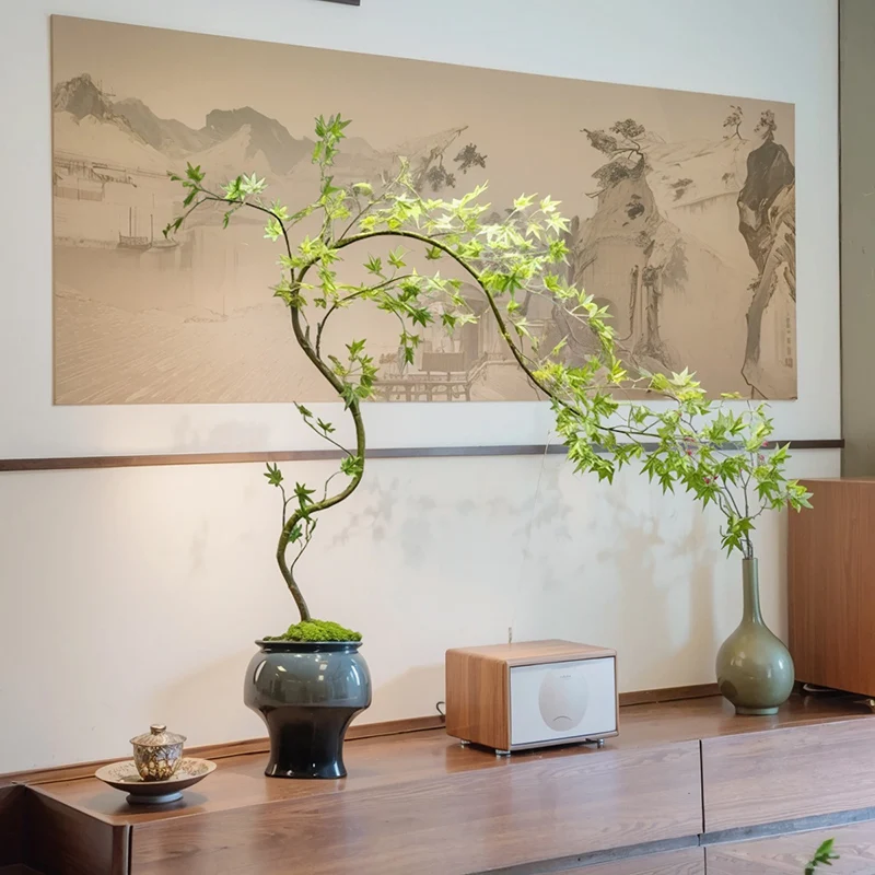 

luxury spring maple simulated fake green plant potted plant living room tea room decoration Zen porch ornament small bonsai