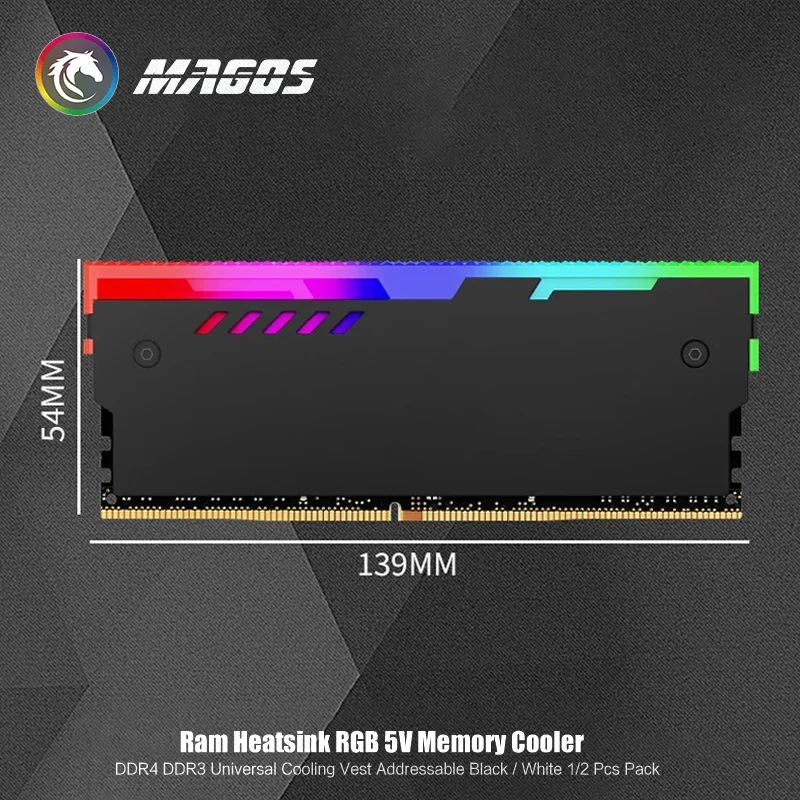 Computer Memory Heatsink RGB Ram Cooler RGB DDR4 DDR3 Armor Shell Vest 5V Addressable Led, Black/White 2Pcs Pack