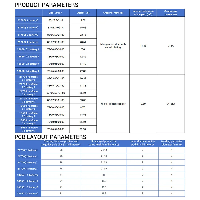 Heltec Verbesserter Pin-Typ Steckbarer Batteriehalter für 18650/21700, 1-4S, 3A/24A - Geeignet für DIY-Modifikationen, PCB-Montage usw. – Detail 9