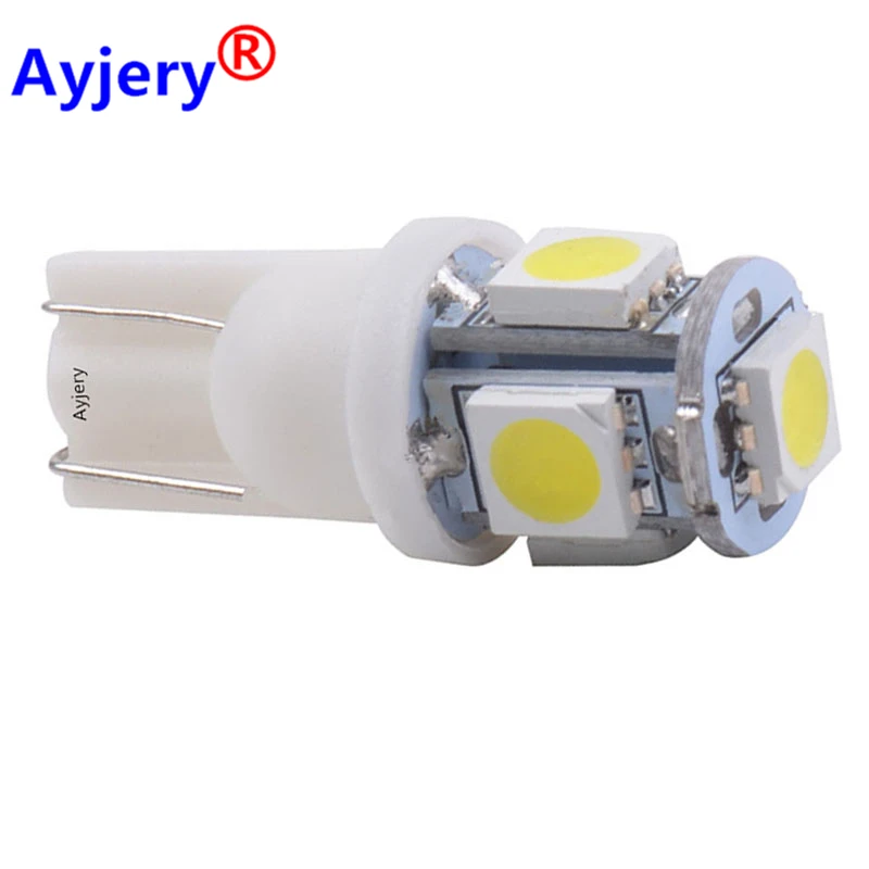 10pcs DC 12V/24V T10 W5W LED Bulb 5 SMD LED White Blue Red Yellow Green 194 168 Super Bright wedge Lights bulbs Lamps 5050 SMD