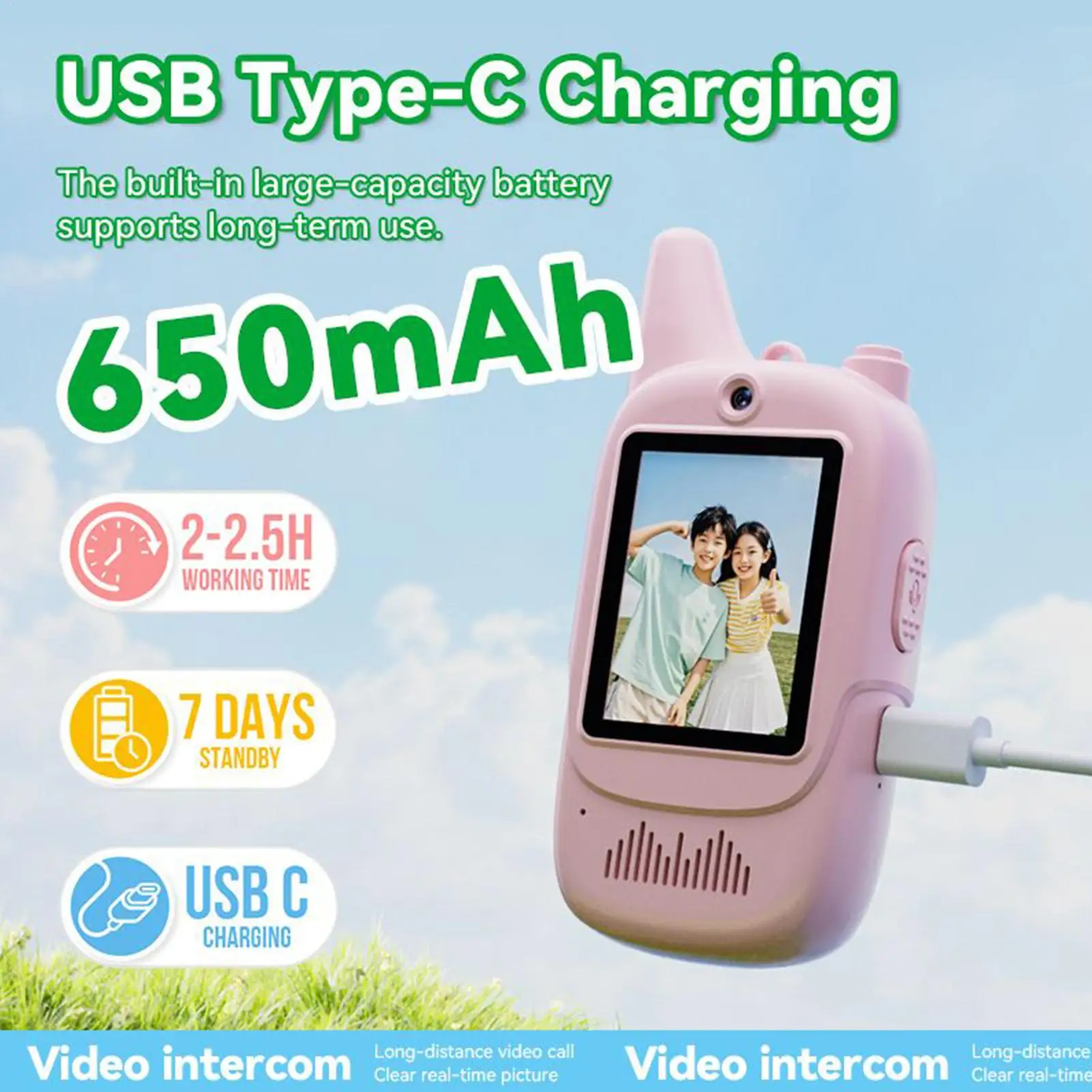 Kids Video Walkie Talkie Toys 2 Pack Rechargeable Interphone Toy with HD Camera & Voice Changer Gift Toys for Boys & Girls