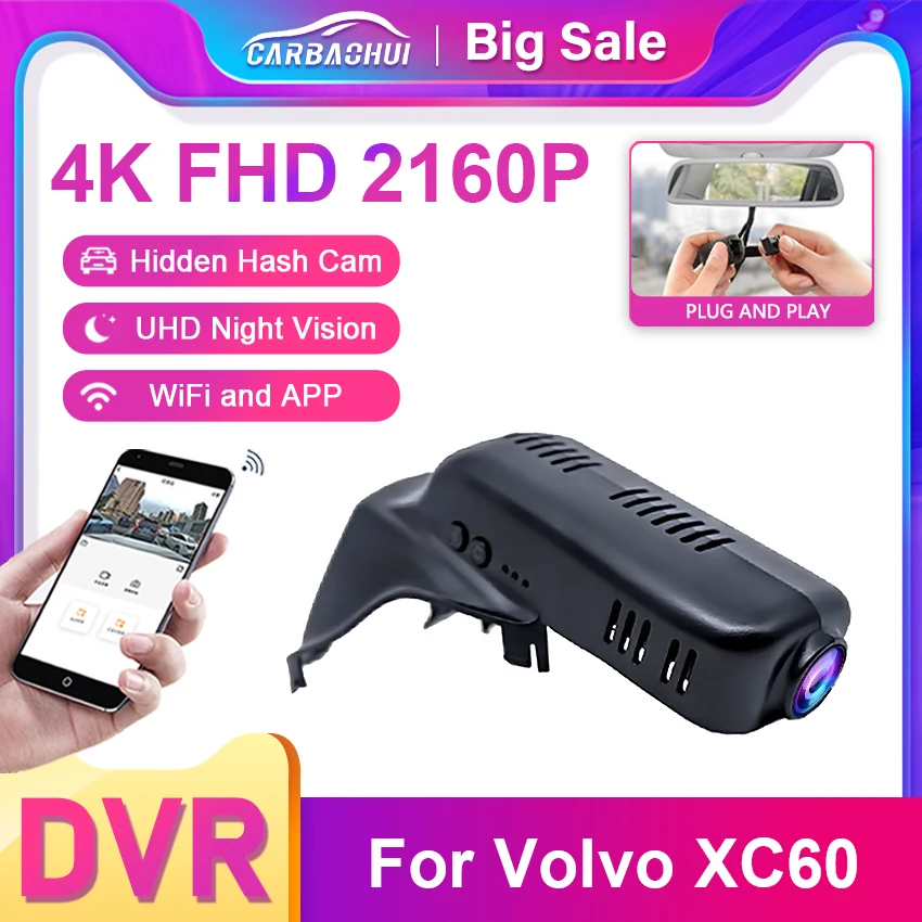 

4K Easy to install Car DVR Wifi Video Recorder Dash Cam Camera For Volvo XC60 2012 2013 2014 2015 2016 2017 APP Control Function