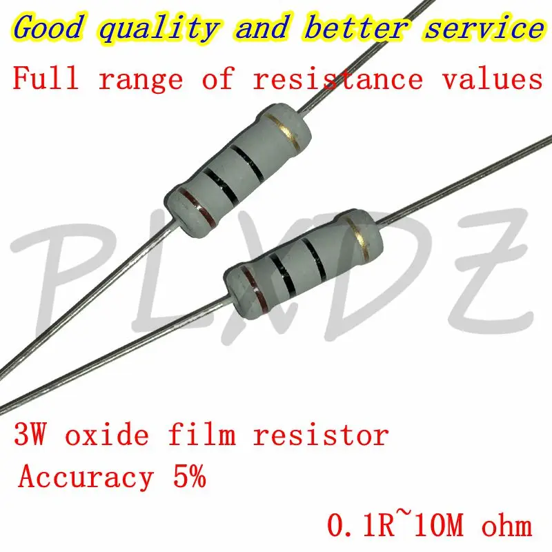 10 Uds 3W resistencia de película de carbono 5% 0.1R-10M 1R 2.2R 4.7R 10R 33R 47R 1K 4,7 K 4K7 100K 1M 10M 10 22 3,3 47ohm resistencia de película de óxido