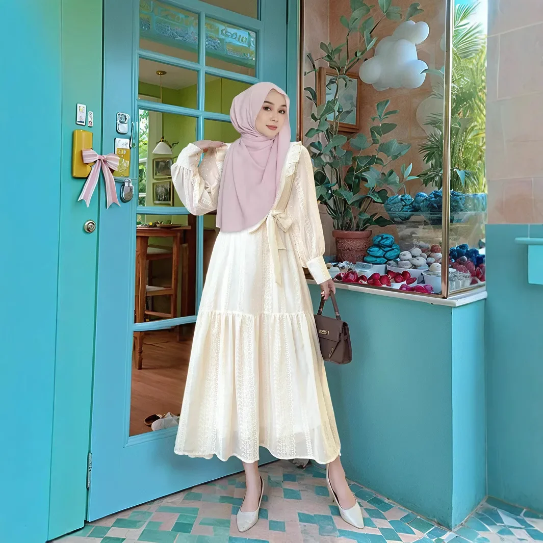 Eid mubarak dubai branco abaya plissado maxi vestido feminino muçulmano ramadan vestido peru kaftan jalabiya caftan musulmane femme vestidos