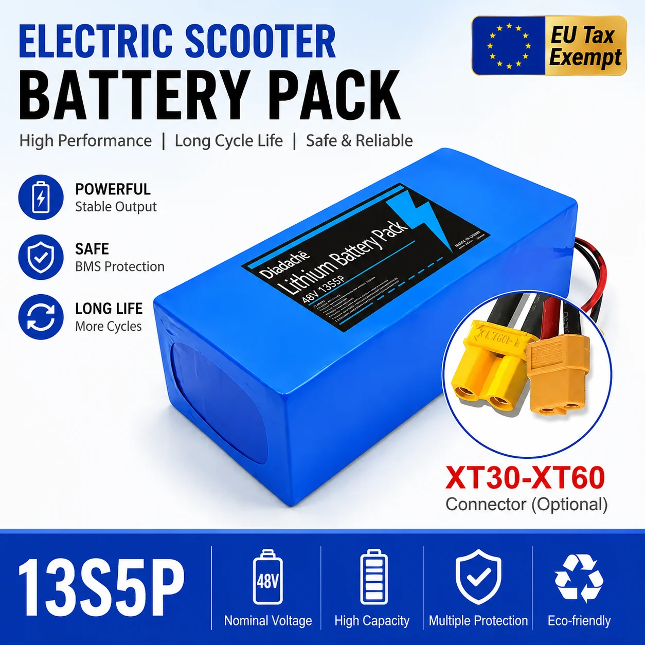 Nouvelle batterie 13S5P 48V 100Ah 2026 🌼   Batterie au lithium 18650 avec BMS intelligent intégré pour machines électriques de 500 à 1000 W