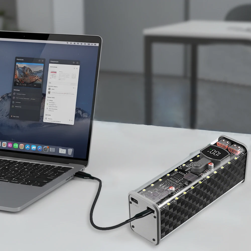 8x18650 Power Bank Case PD 22.5W 45wFast Charging LED Screen Transparent Battery Storage Box USB+Type-C Port For Smart Phone