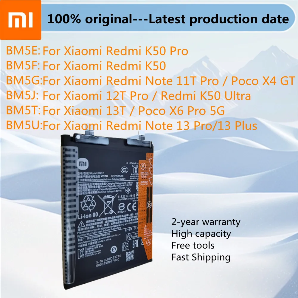 Batterie d'origine de haute qualit� pour Xiaomi Redmi Note 13 Plus 11T Pro Mi Poco X6 Pro 5G /Poco X4 GT, 12T Pro, Redmi K50 Ultra Pro