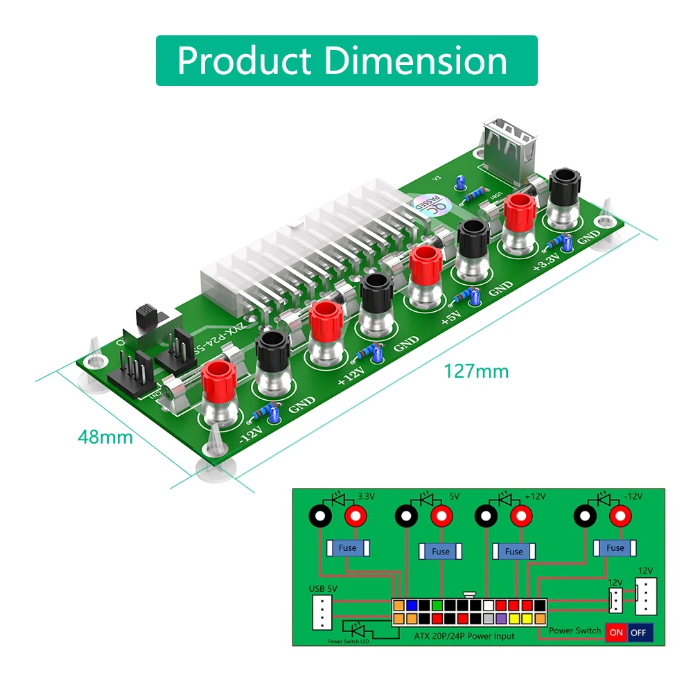 20pin/24 Pins ATX Benchtop PC Power Breakout Adapter with USB 5V port