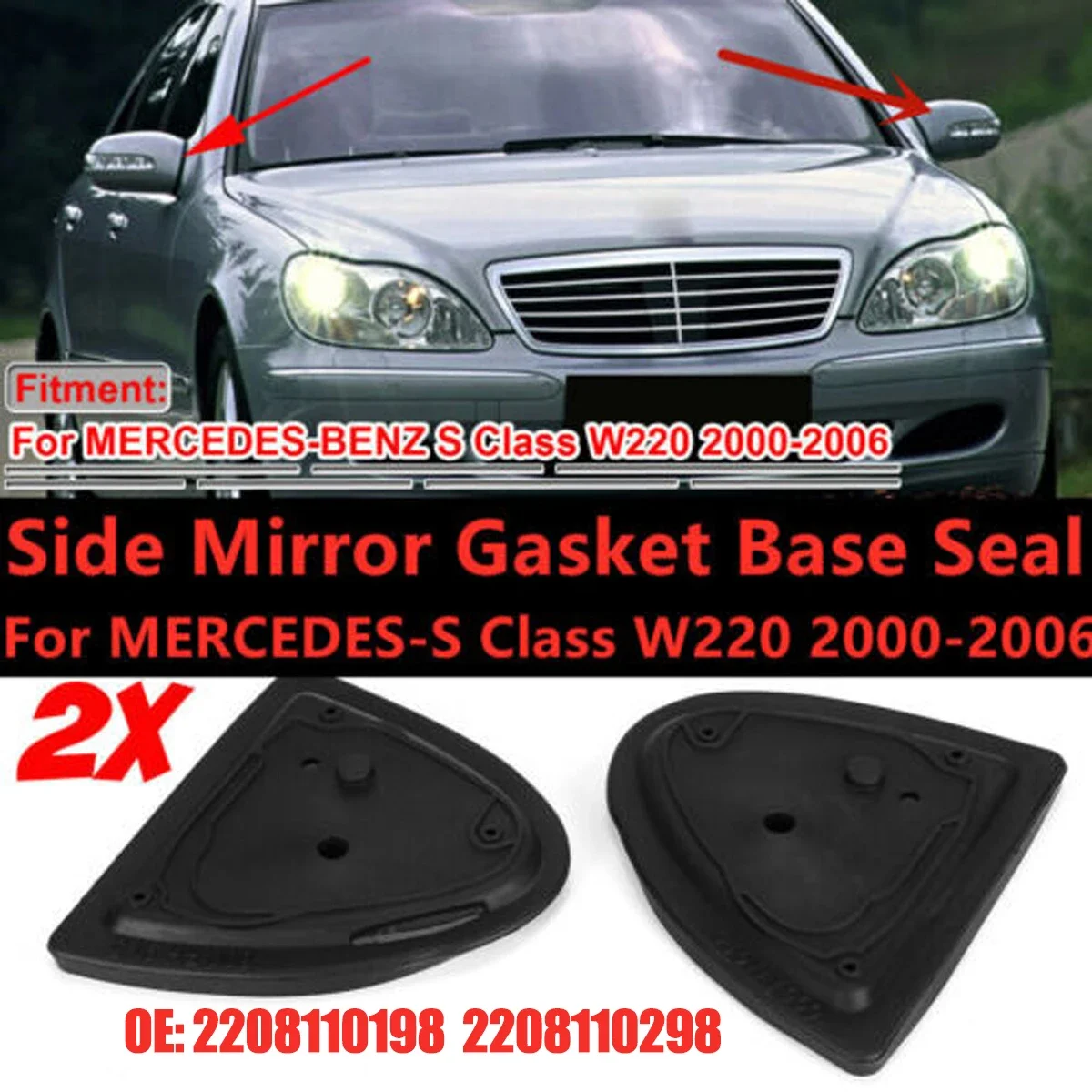 

2x Rearview Mirror Base Gasket For Mercedes W220 S350 S430 S500 2000-2006 2208110298 Car Side Door Wing Mirror Base Gasket Seals