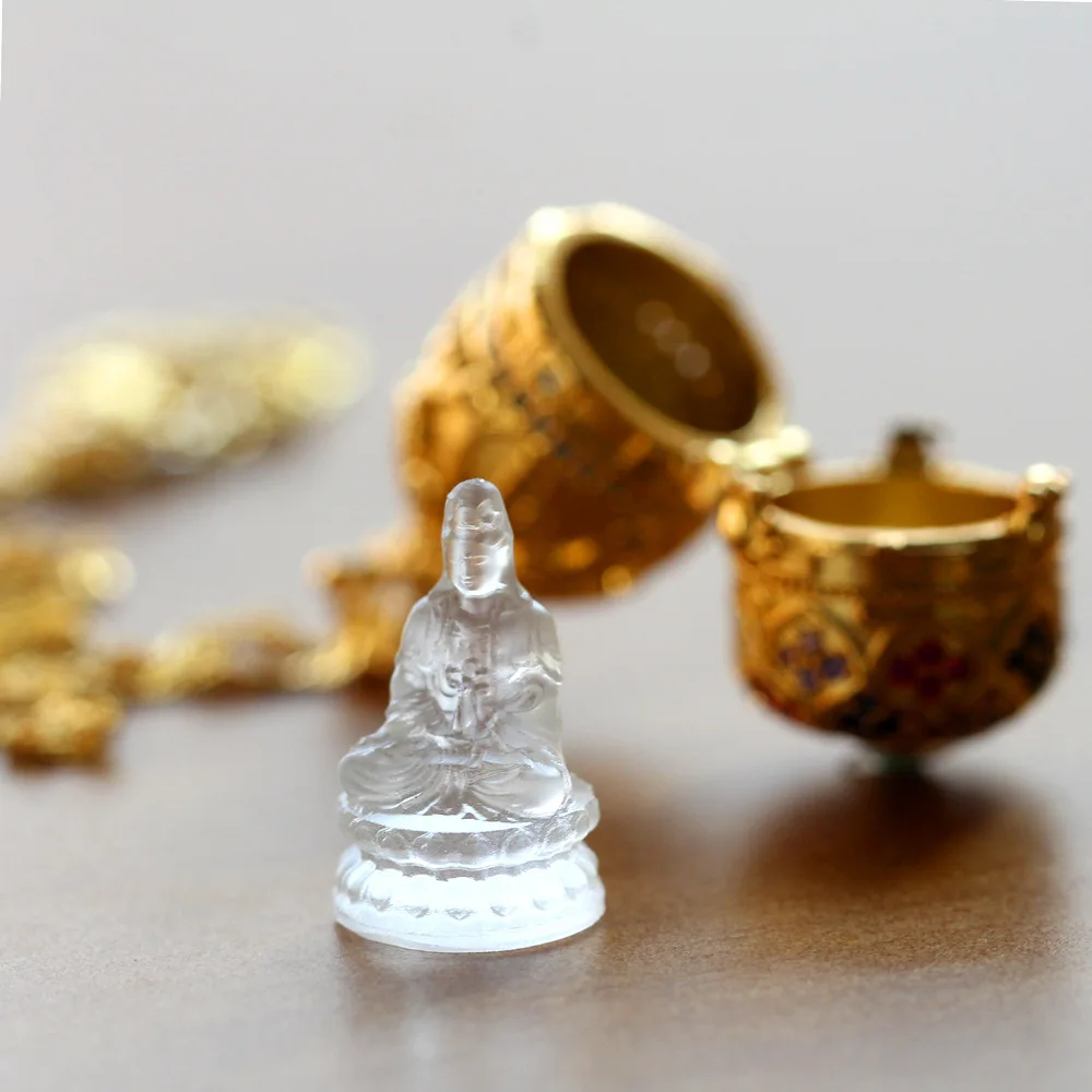 Chinese Style Auspicious Blessing Gold Plated Micro Inlaid Zircon Glaze Buddha Openable Locket Pendant Car Hanging Sachet Good