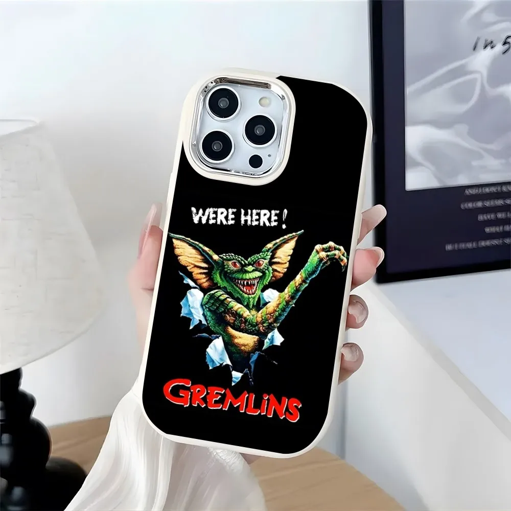 Gremlins Gizmo Monster Phone Case Plating Camera Oval Soft Silicone For IPhone 16 15 11 12 13 14 Pro Max Thicken Candy Color