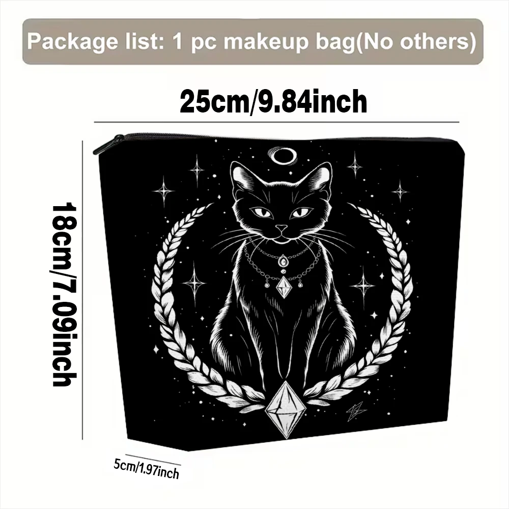 Black Cat With Moon And Stars Makeup Bags for Girls Cosmetic Pouch Toiletry Bag Pencil Case Travel Storage