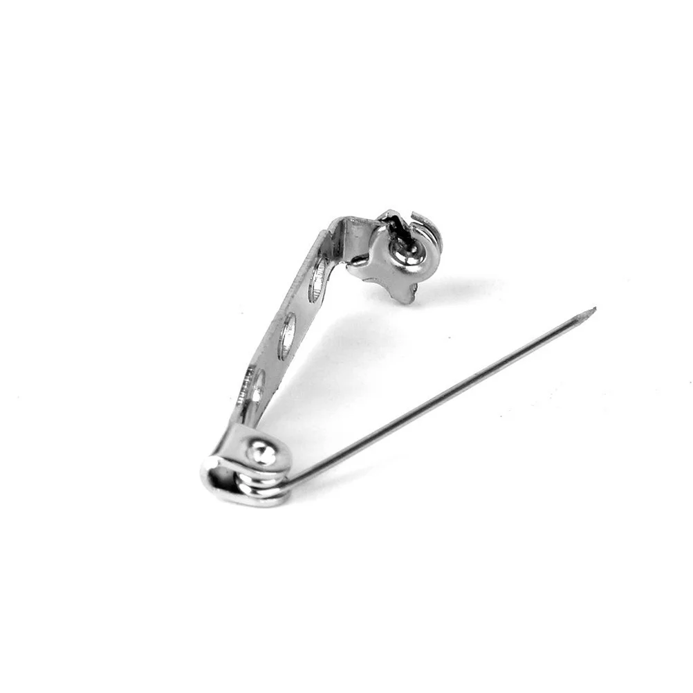 100pcs 25Mm Silver Tone Metal Brooch Pins Rolling Lock Safety Catch For Craft Diy Badge Making Three-Hole Plate Durable Alloy