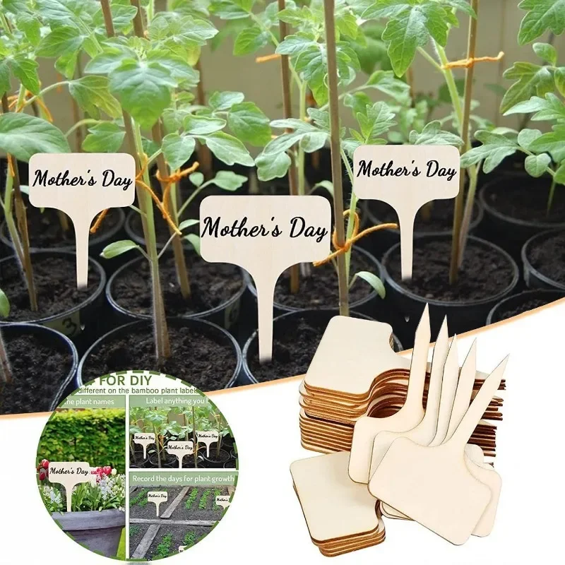 10PCS T-Type Wooded Plant Labels Eco-Friendly Garden Bamboo Tags For Seed Potted Herbs Flowers Vegetables Waterproof Signs