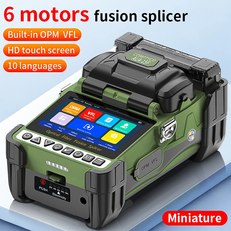 COMPTYCO AUA-15F/L-70C Mini Fiber Optic Fusion Splicer FTTH 6 Motors Touch Screen Optical Fiber Fusion Machine Built-in VFL OPM
