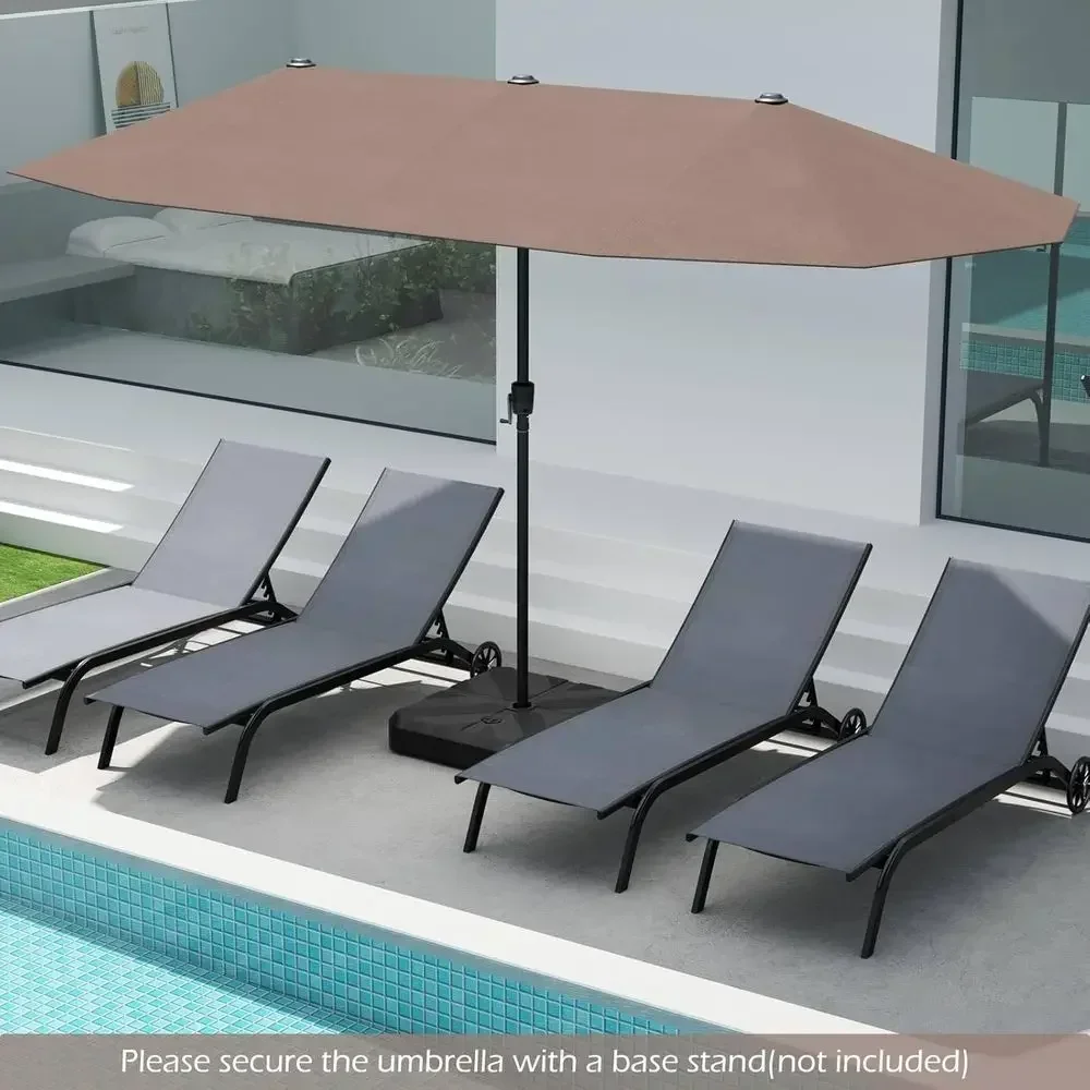 Double-Sided Large Patio Umbrella with Crank Handle and 12 Ribs for Outdoor Deck, Garden, and Poolside Use