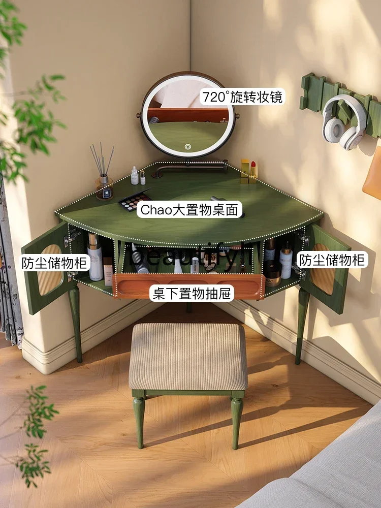 

ff Solid wood storage cabinet bedroom triangular dressing table French retro corner dressing table