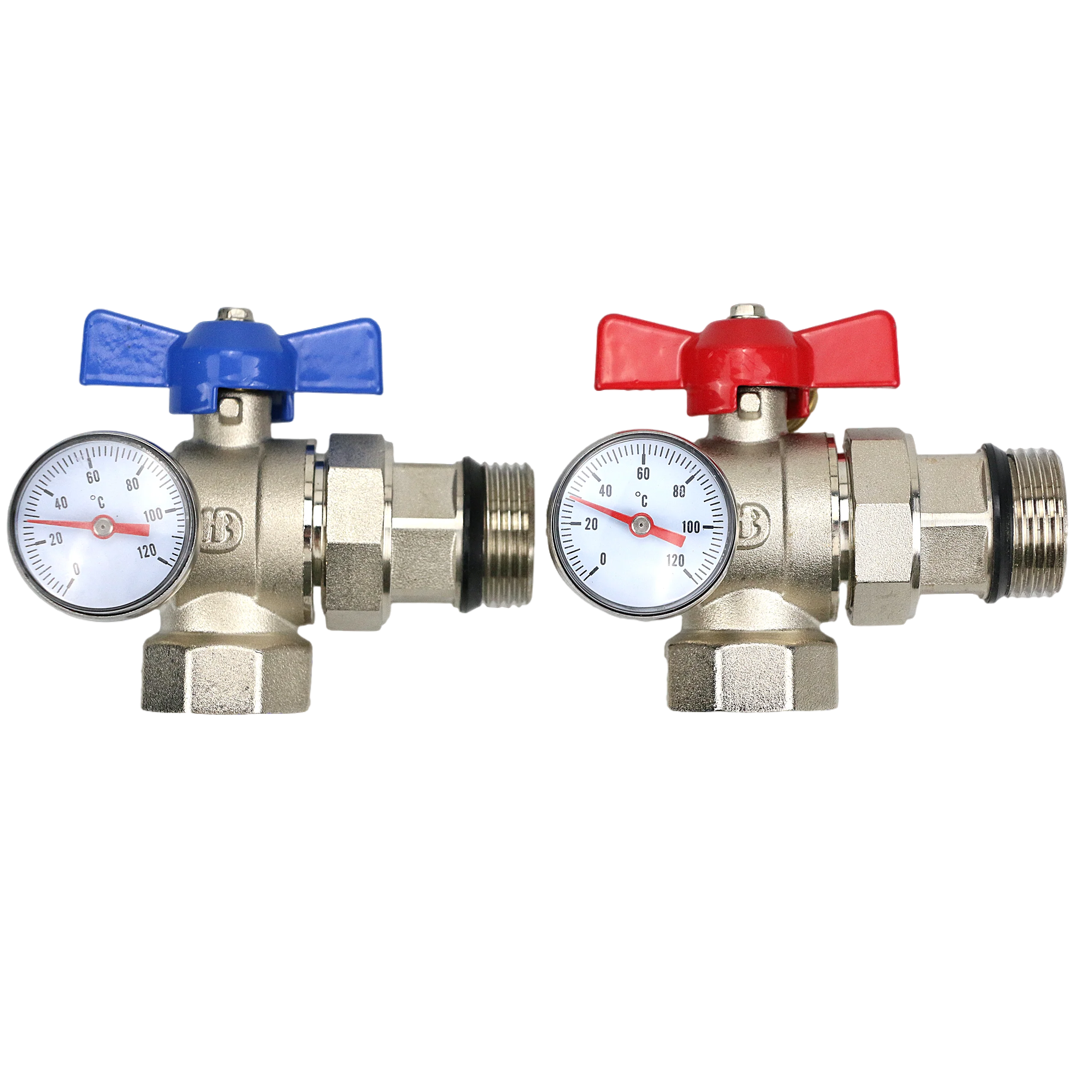 

ATV&UTVModern Brass Ball Valve for Water Flow Control Blue/Red Handle Temperature Pressure Gauge for Hydronic Floor Heating Syst