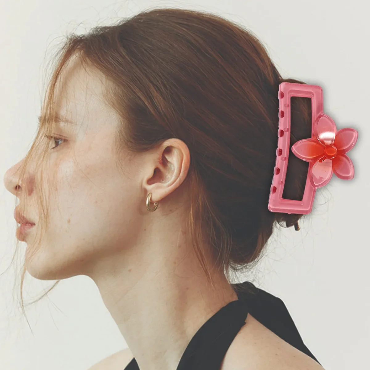 Summer New Square Egg Flower Hair Claw - Gradient Dopamine Sweet Hair Accessory for Back-of-Head Updo Shark Clip