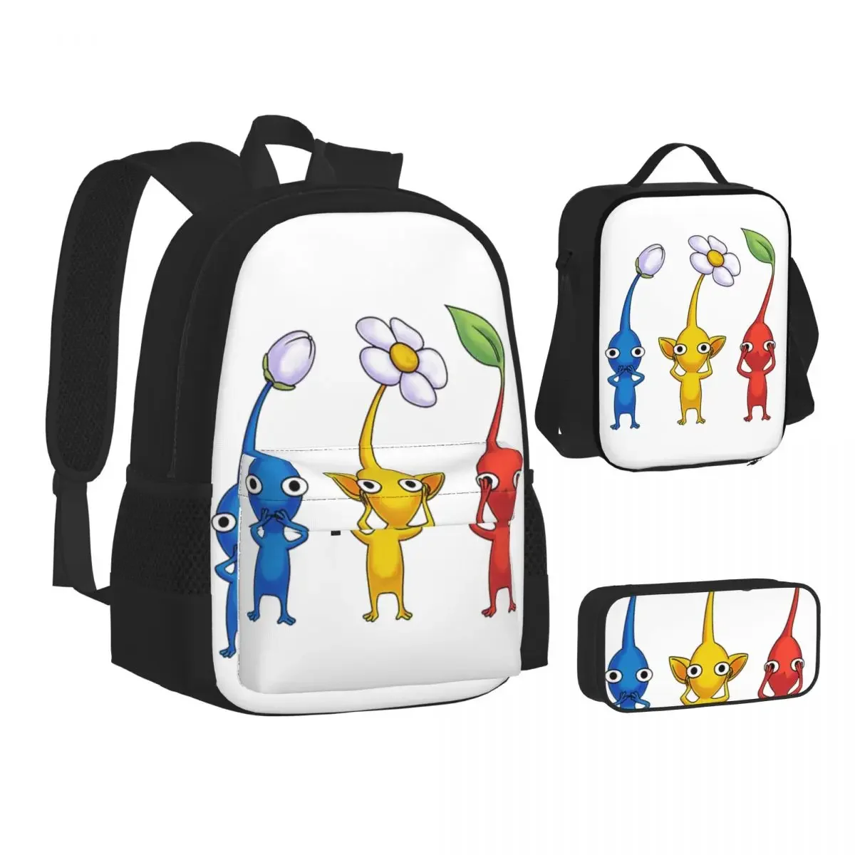 

Gamer Three Wise Pikmin Backpacks Boys Girl Bookbag Students School Bags Cartoon Kids Rucksack Lunch Bag Pen Bag Three-Piece Set